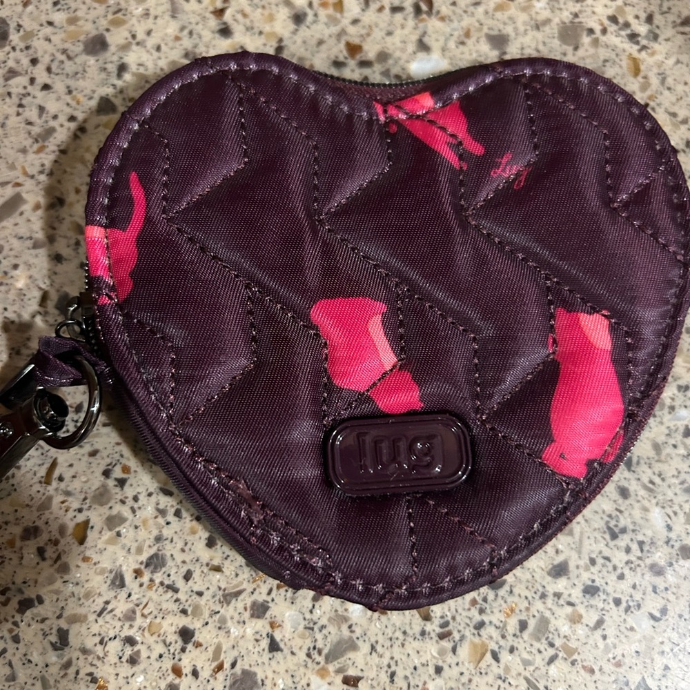 Lug Heart-Shaped Quilted Pouch in Purple and Pink